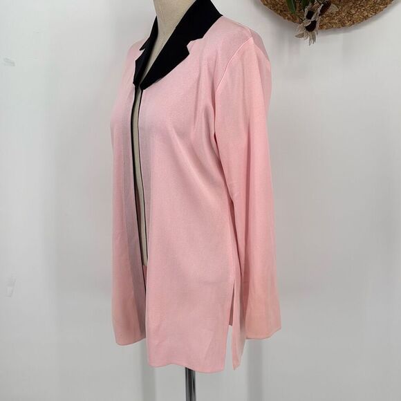 Exclusively Misook Open Front Collared Side‎ Slit Cardigan Jacket Pink S - Picture 2 of 13